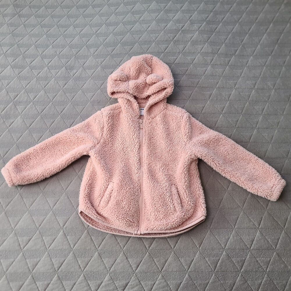 Old Navy 5T Teddy Bear Sherpa Fleece Hooded Zip Jacket Pink Berry Kids